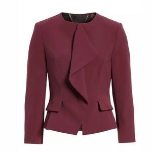 Ted Baker Burgundy Ruffle Front Blazer